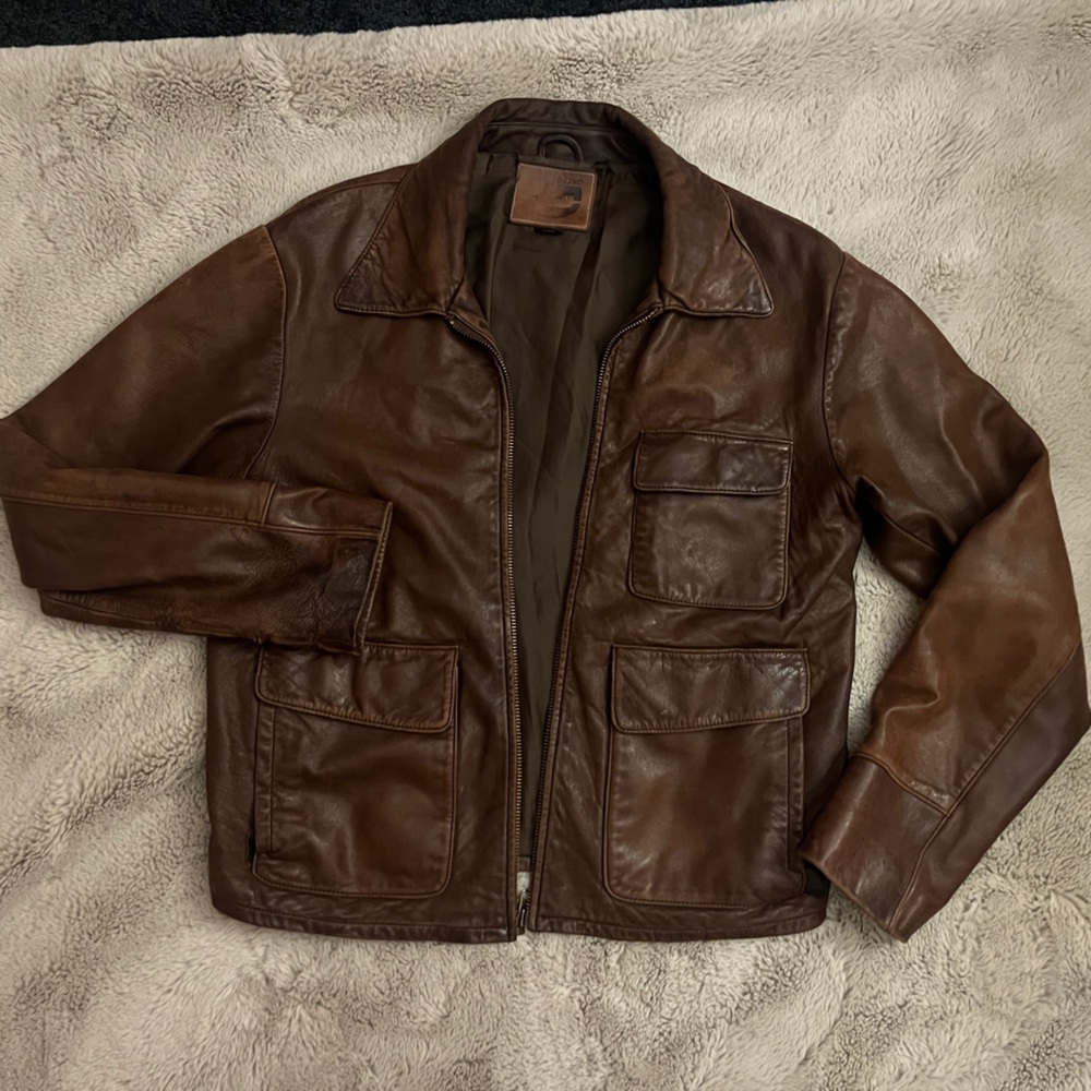 Brown Leather Jacket with Pockets